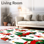 Cheerful Gnomes Red Truck Christmas Trees Rug