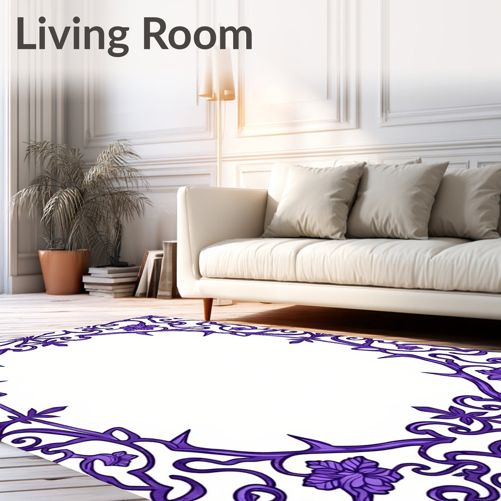 Ornate Floral Vine Border Pattern Rug