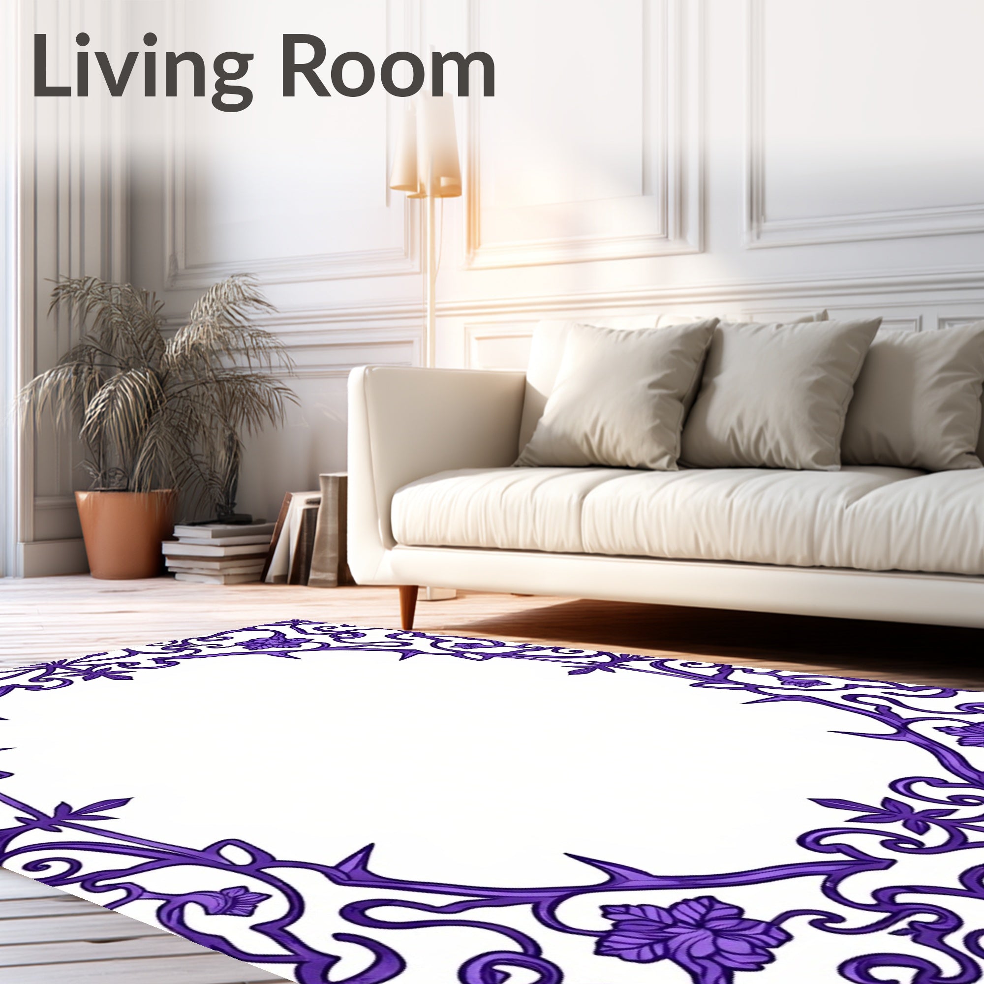 Ornate Floral Vine Border Pattern Rug