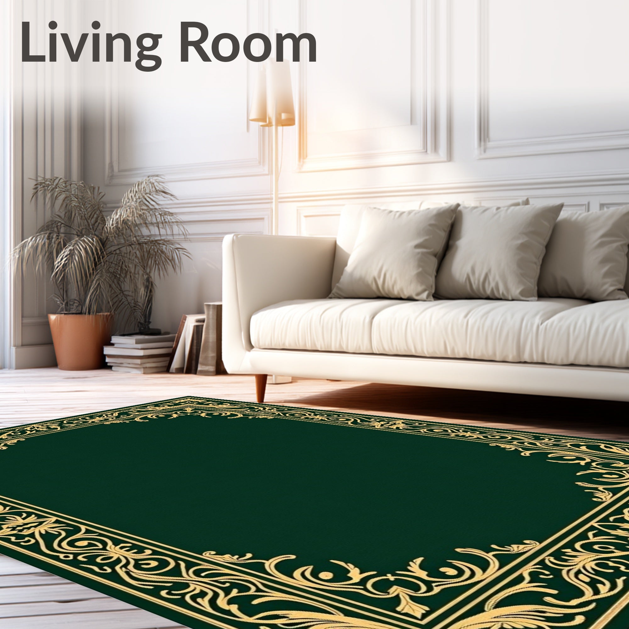 Ornate Gold Baroque Border Design Rug