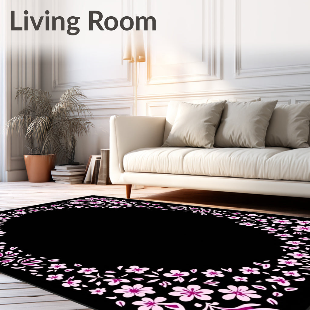 Floral Pattern with Pink Blossoms Rug