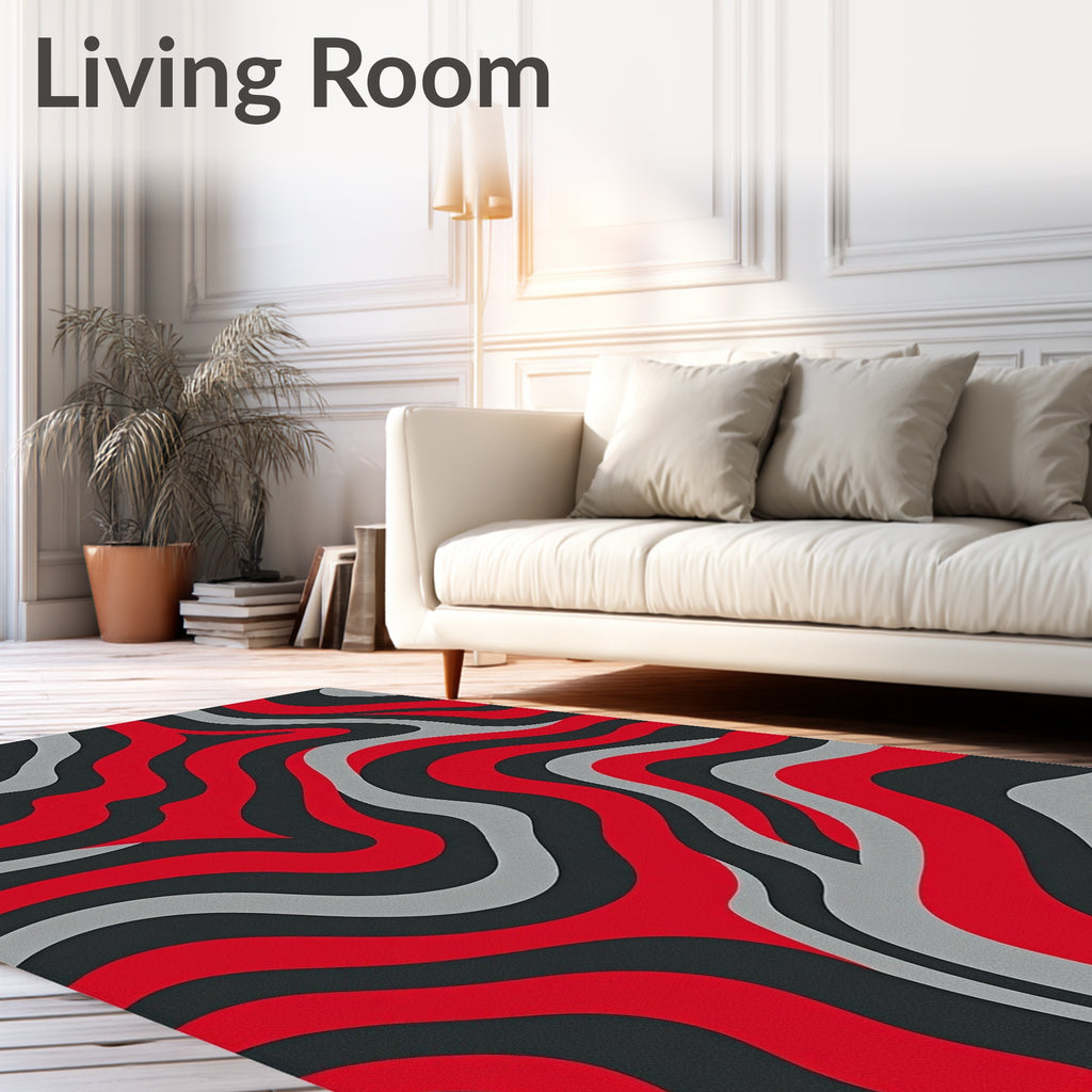 Abstract Red Gray Swirl Pattern Rug