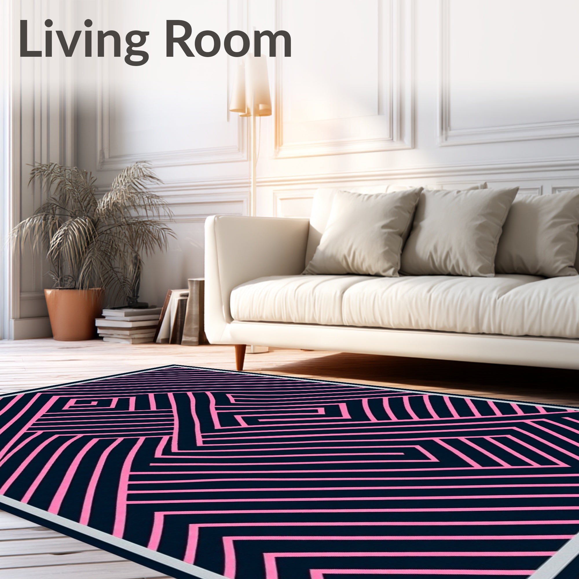 Pink Lines Geometric Maze Rug