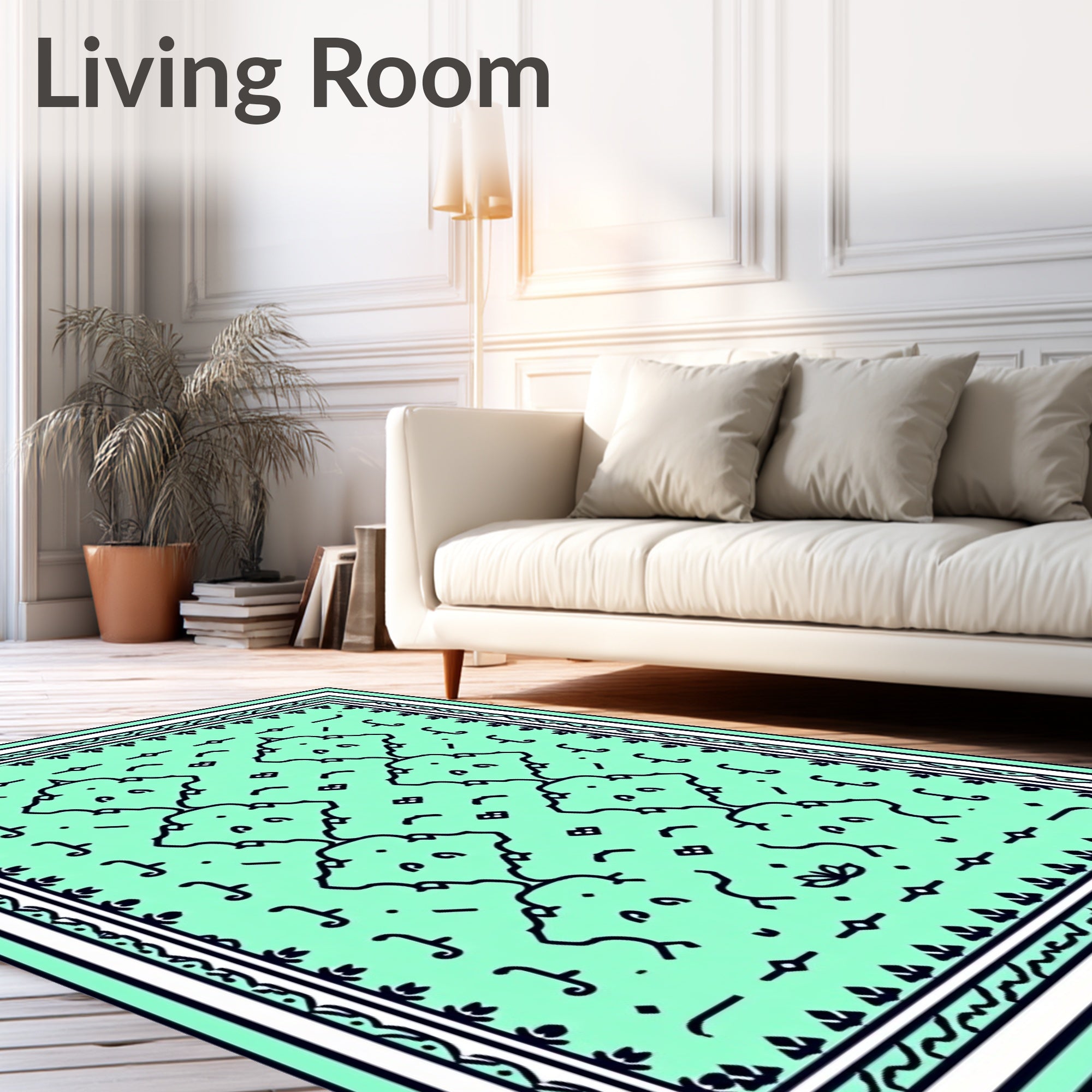 Mint Green Geometric Art Deco Rug