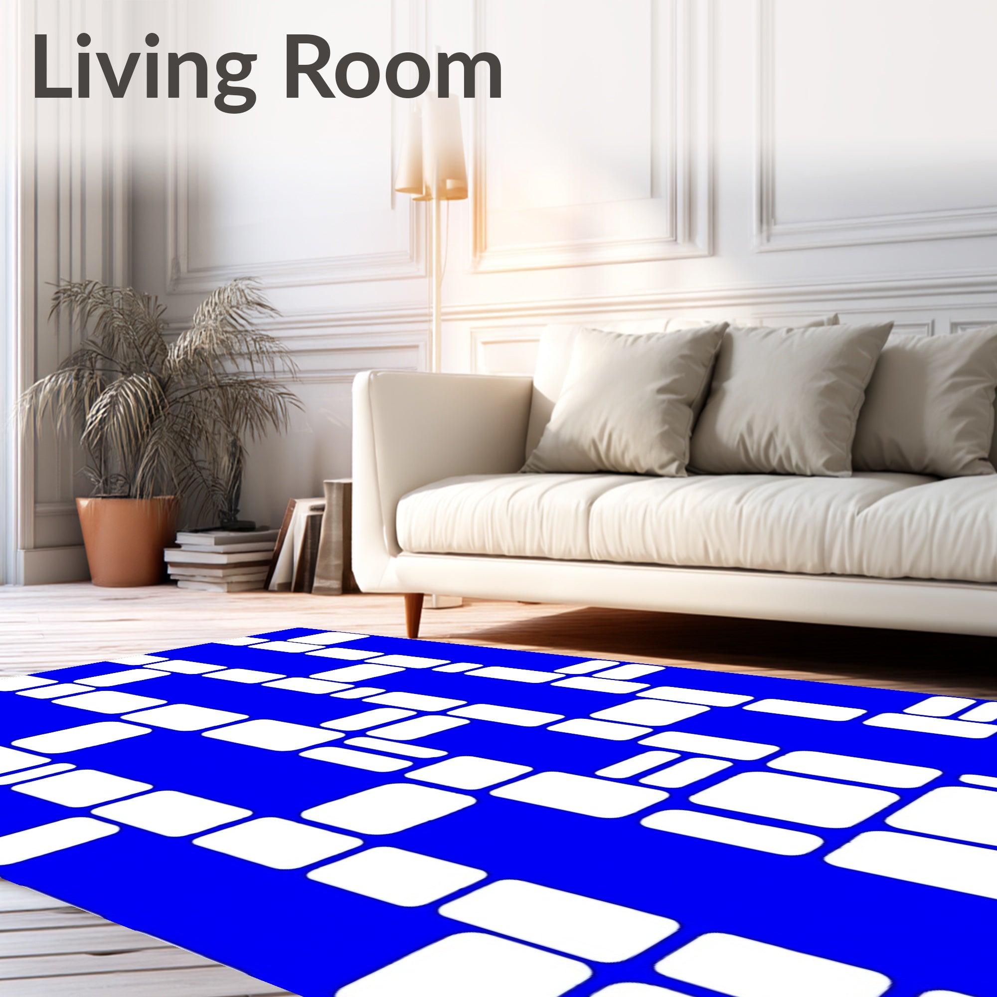 Abstract Blue White Rounded Rectangle Pattern Rug