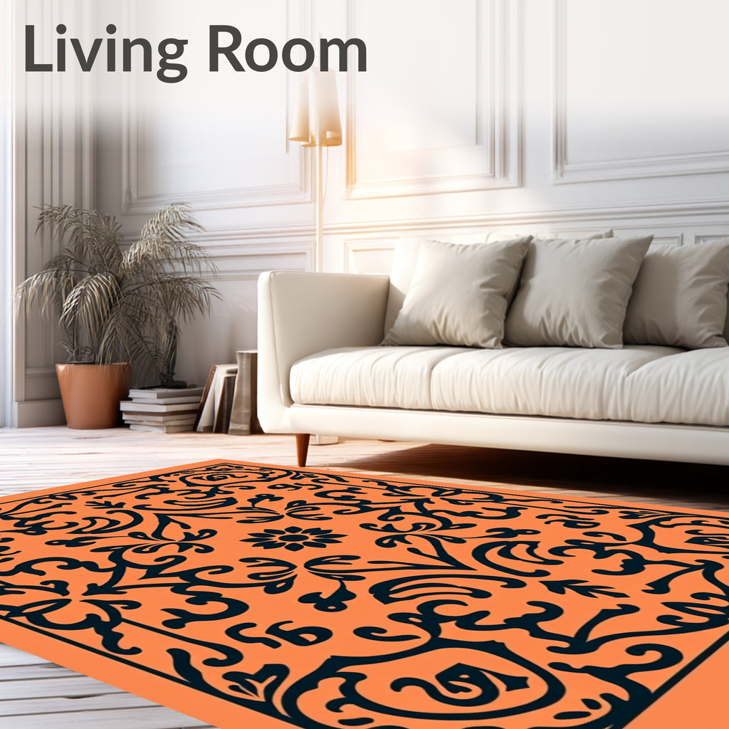 Ornate Floral Patterned Orange Rug