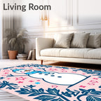 Charming Snowman Floral Border Pink Rug