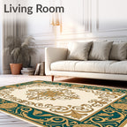 Ornate Teal Gold Floral Pattern Rug