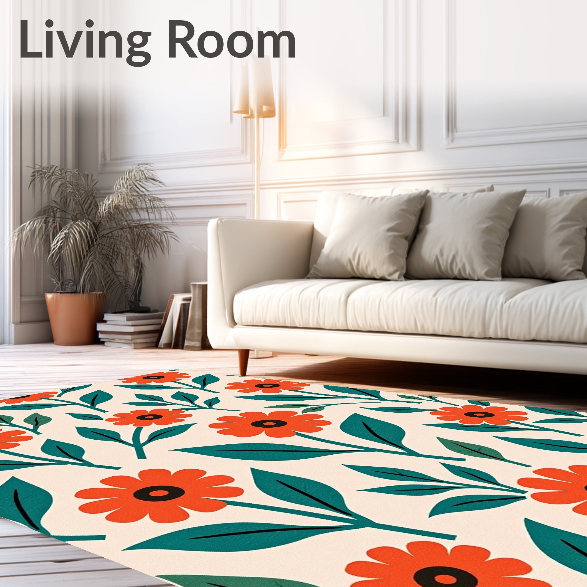 Retro Orange Floral Pattern Design Rug