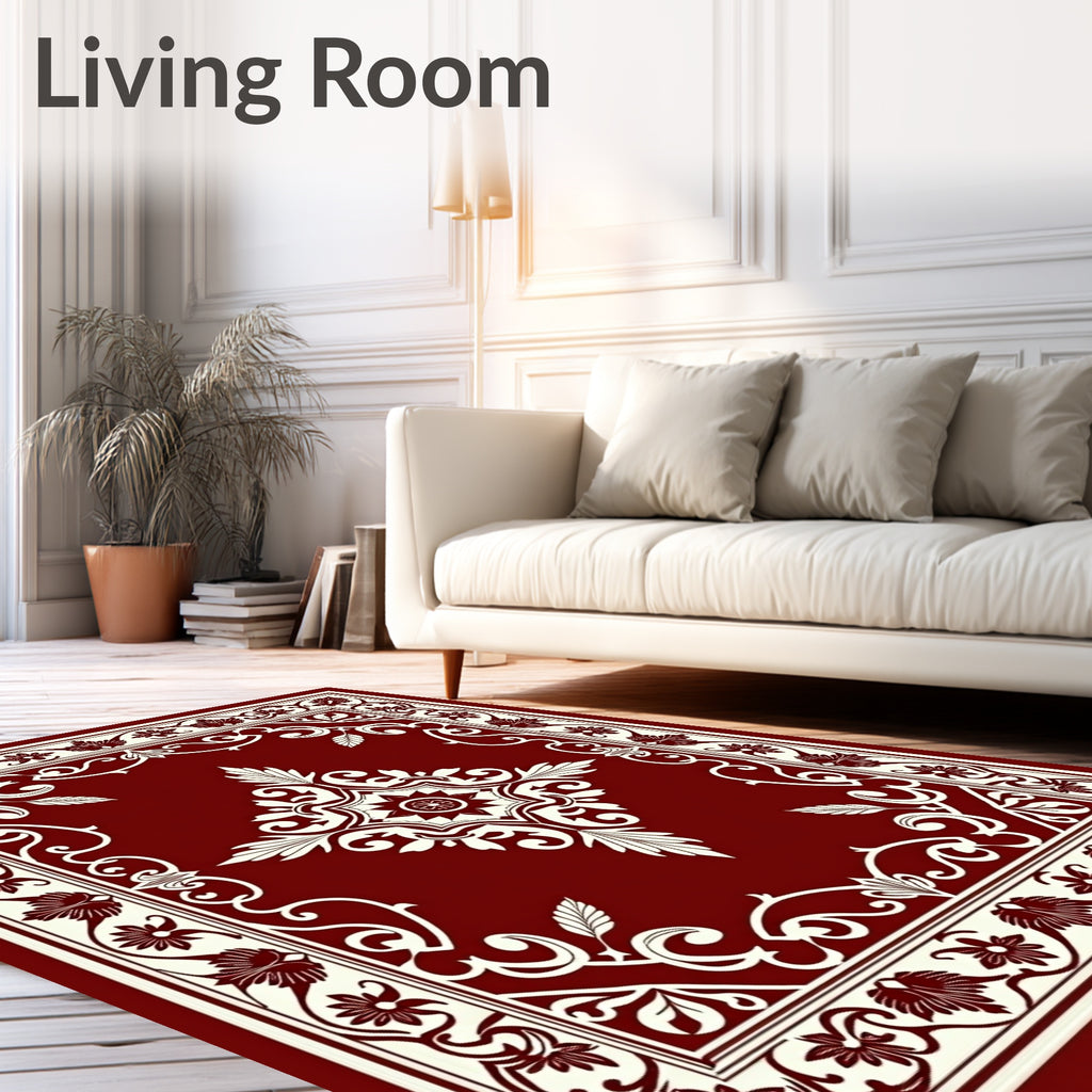 Elegant Floral Medallion Red Rug