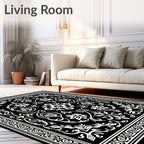 Classic Black White Floral Damask Design Rug