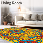 Sunny Yellow Red Blue Floral Pattern Rug