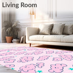 Playful Pink Clouds Stars Pattern Rug