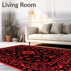 Bold Red Black Floral Tapestry Rug