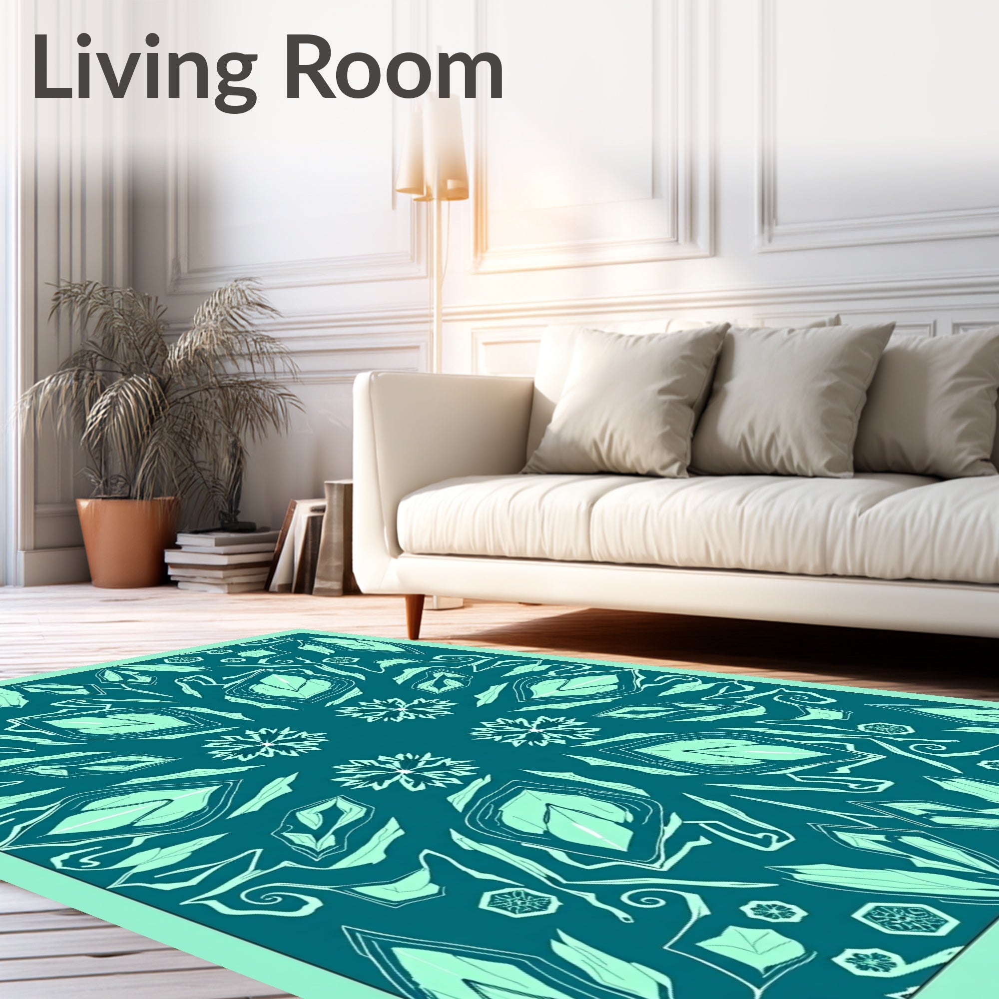 Teal and Mint Mandala Floral Rug