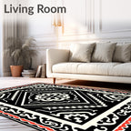 Ornate Black and Red Geometric Pattern Rug