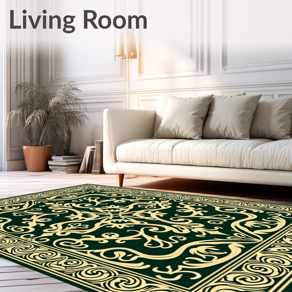 Intricate Floral Scrollwork Inlay Design Rug