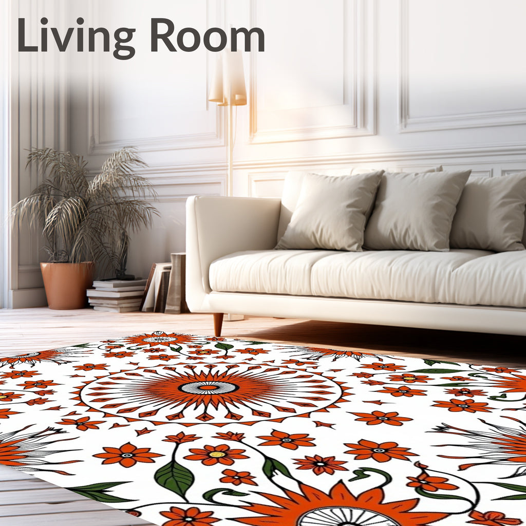 Radiant Mandala Orange Floral Design Rug