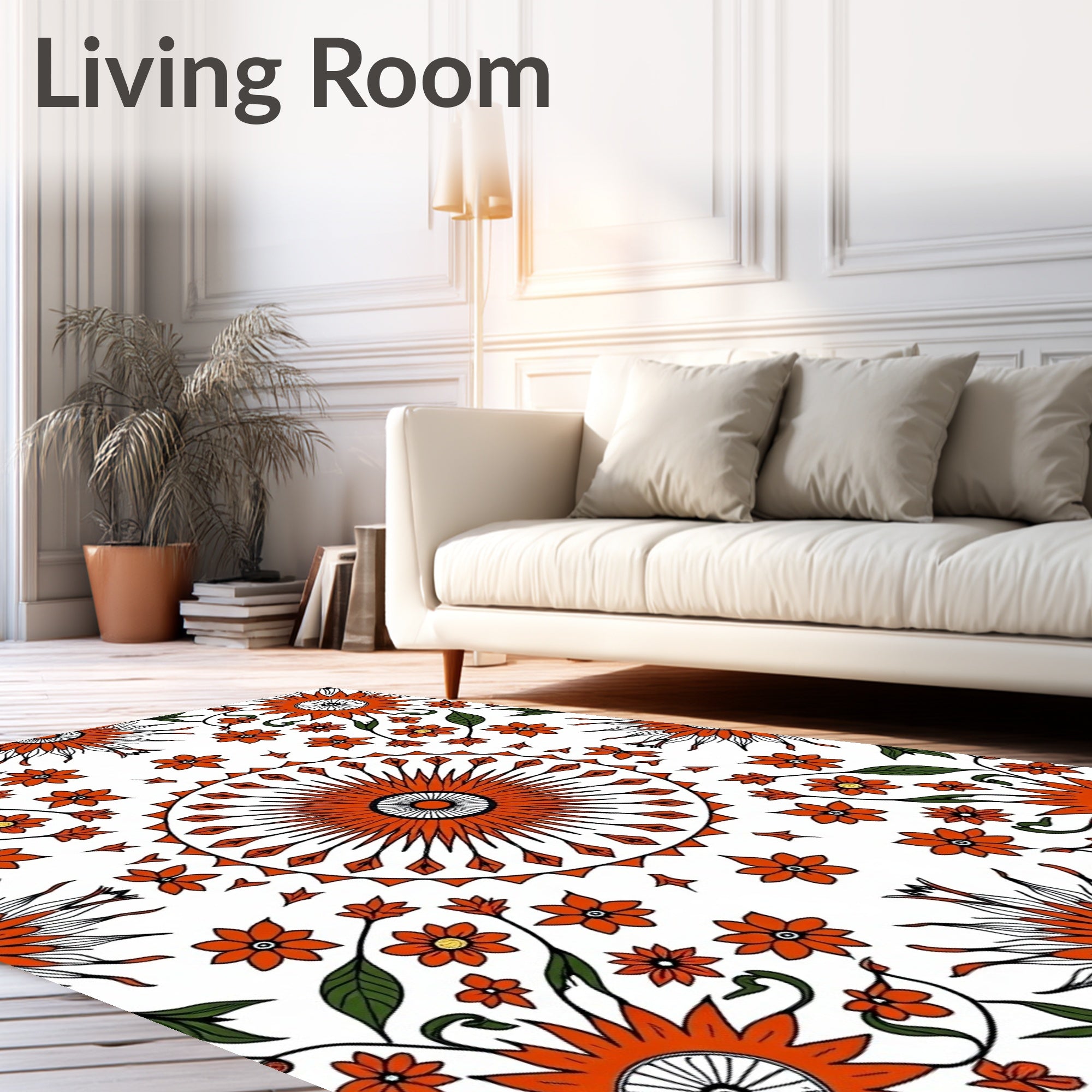 Radiant Mandala Orange Floral Design Rug