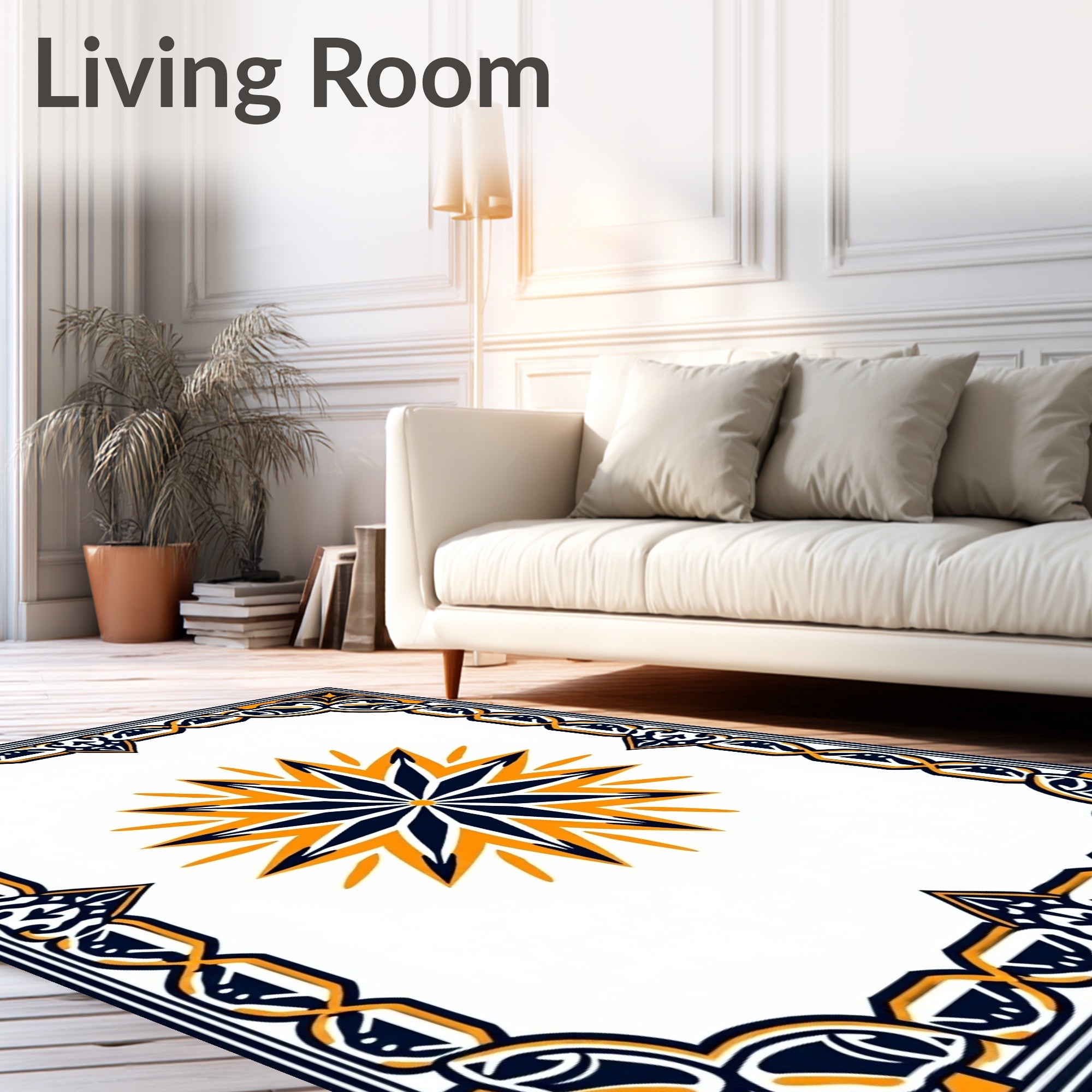 Geometric Starburst Border Design Rug