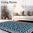 Intricate Teal White Floral Pattern Rug