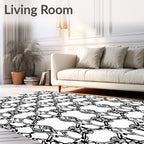 Intricate Black White Chain Link Pattern Rug