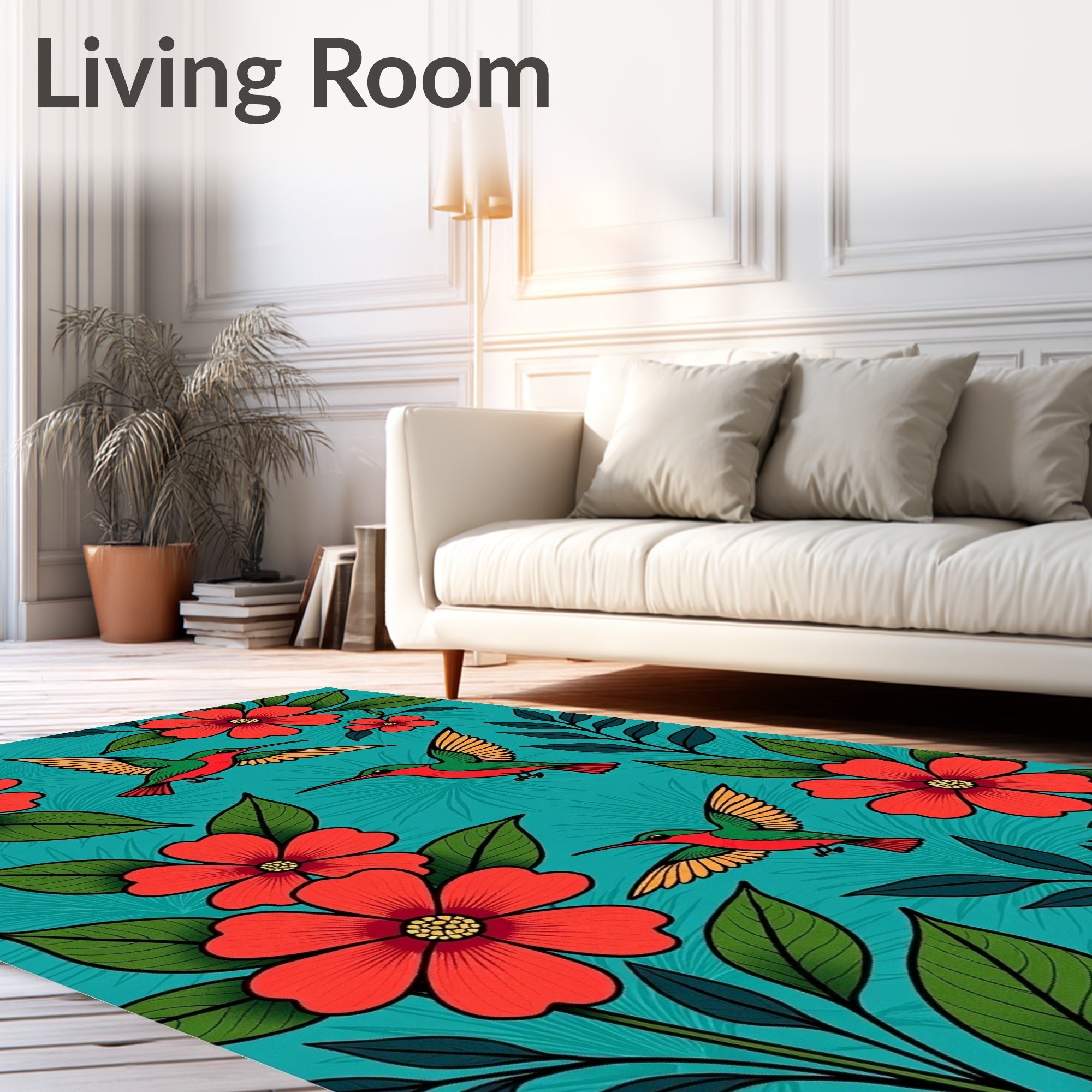 Tropical Hummingbird And Floral Pattern Rug