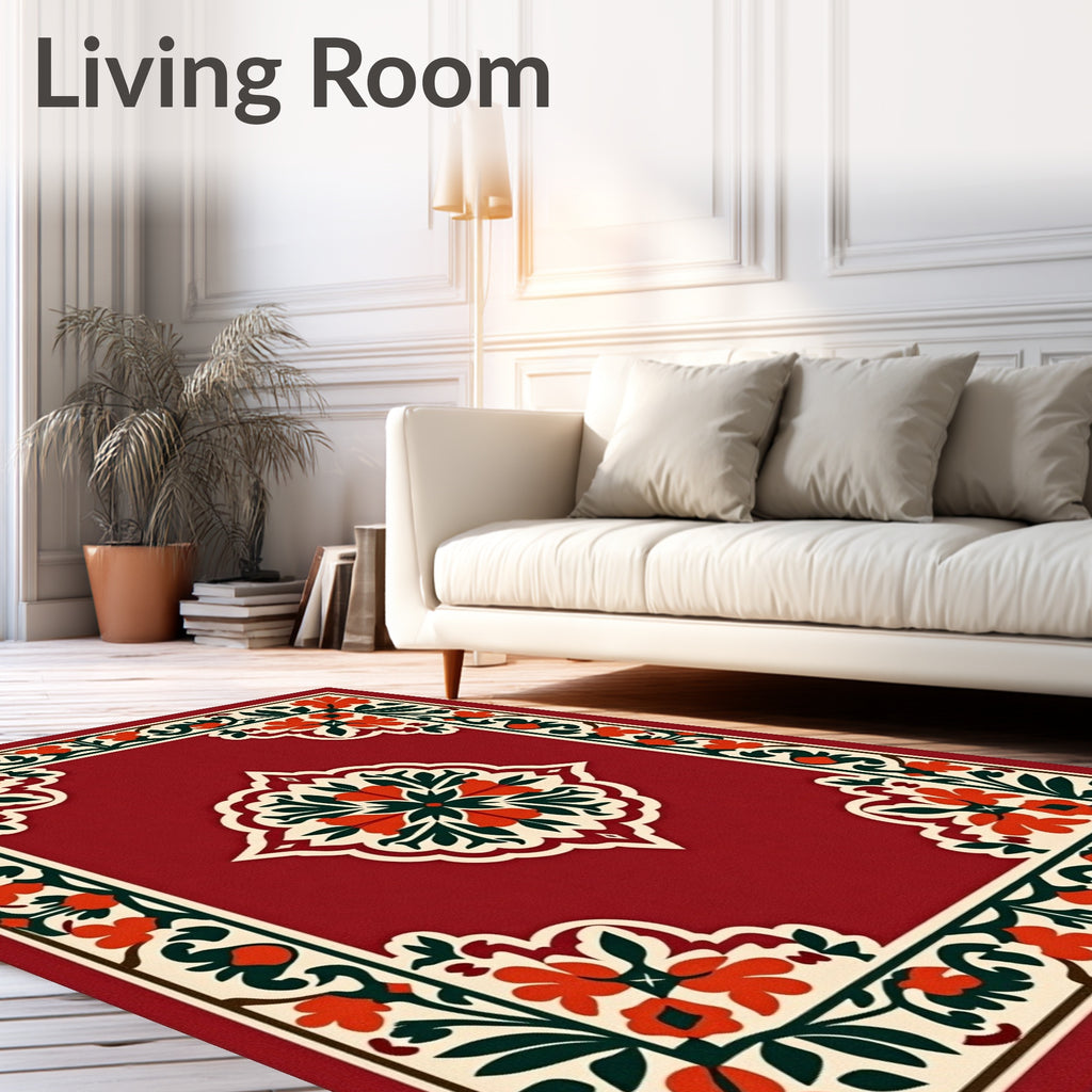 Elegant Floral Border With Center Medallion Rug