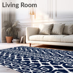 Geometric Blue And White Tribal Pattern Rug