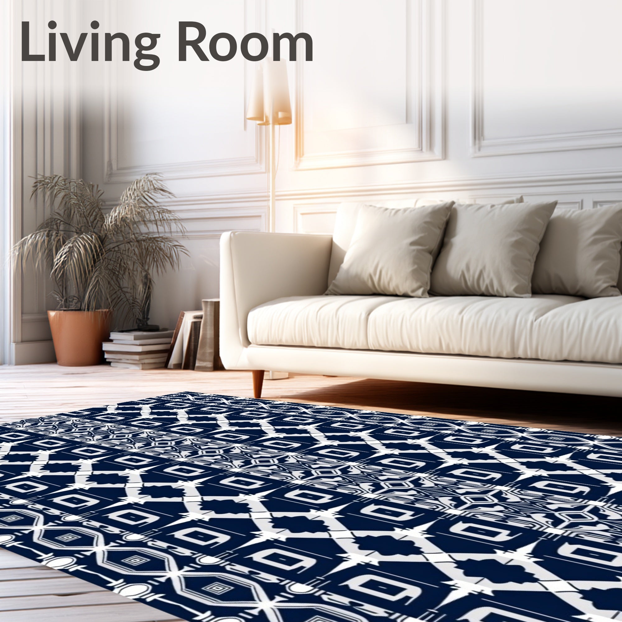 Geometric Blue And White Tribal Pattern Rug