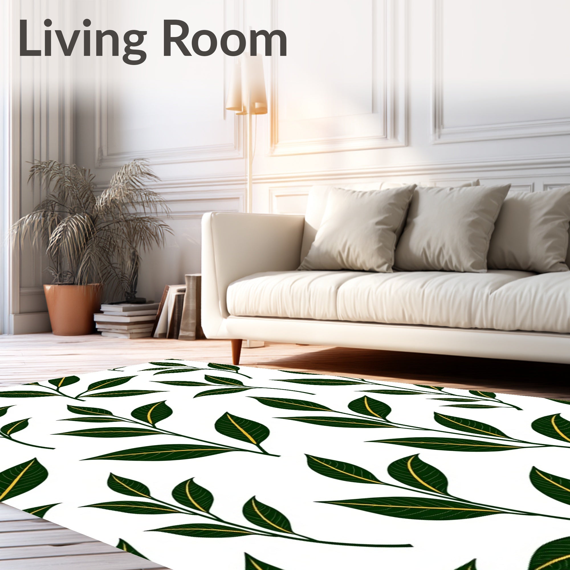 Elegant Dark Green Leaf Pattern Rug