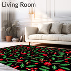 Red Cherry Blossom Black Floral Rug