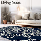 Navy Cream Intricate Mandala Pattern Rug