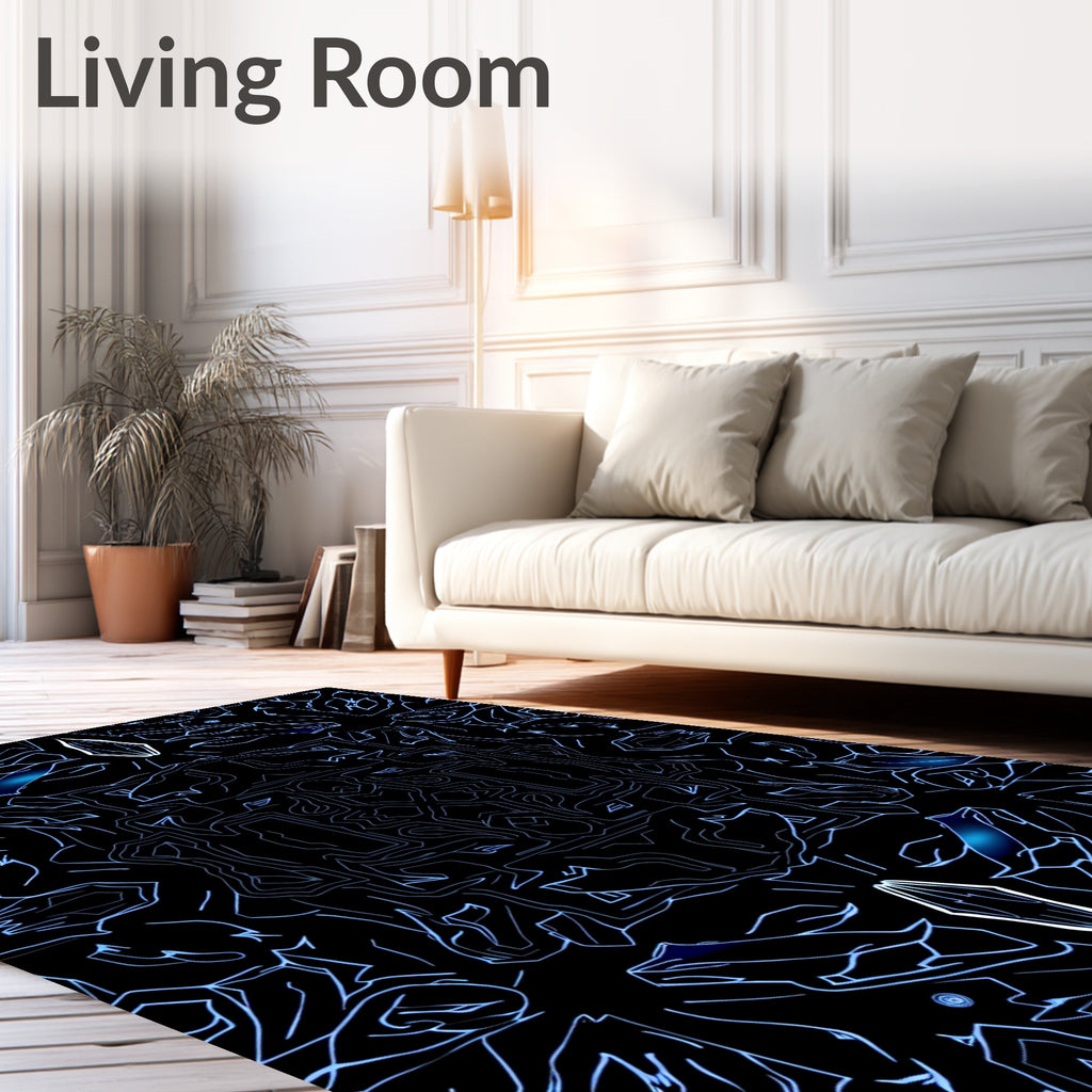 Abstract Blue Electric Symmetry Rug