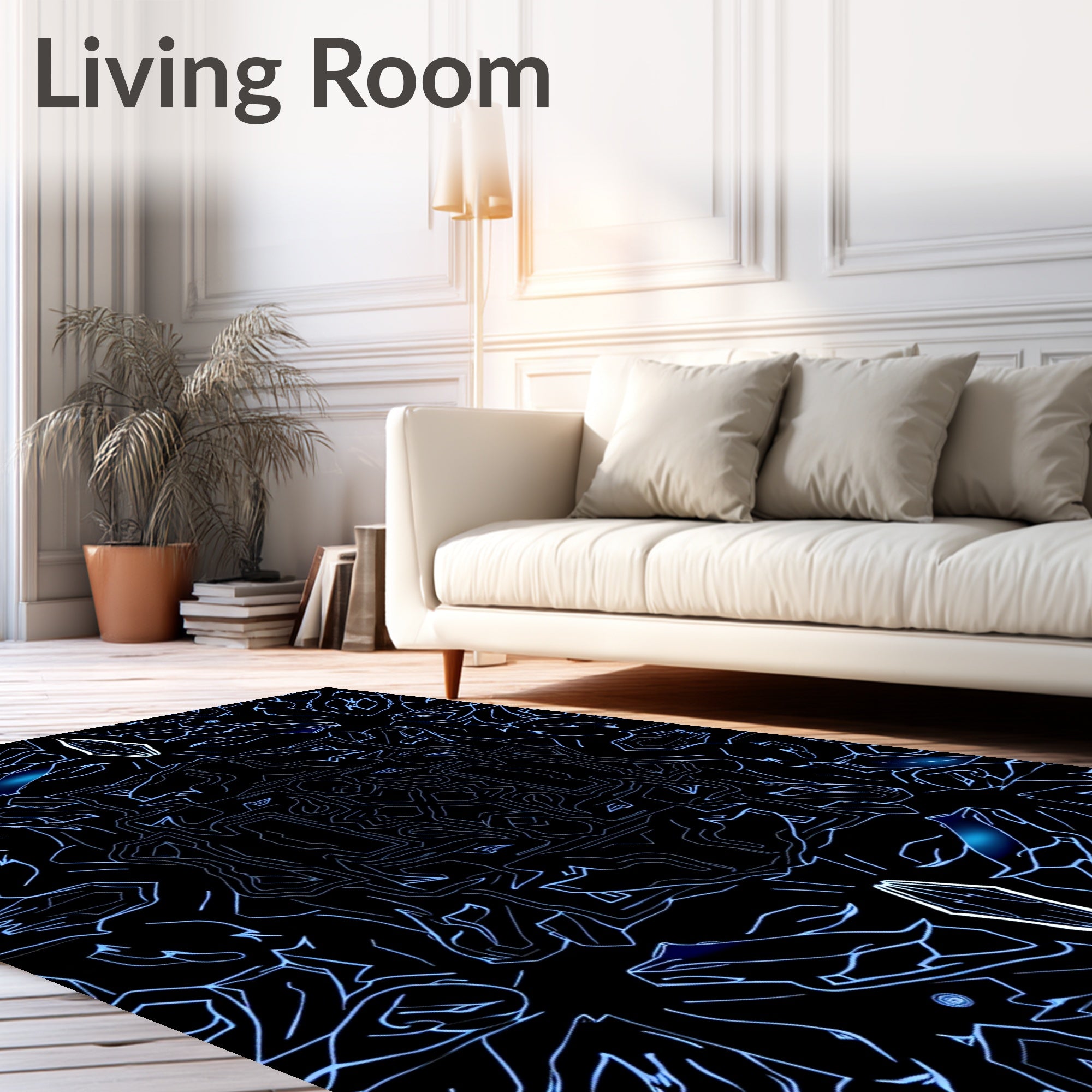 Abstract Blue Electric Symmetry Rug