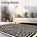Black Abstract Geometric Maze Design Rug