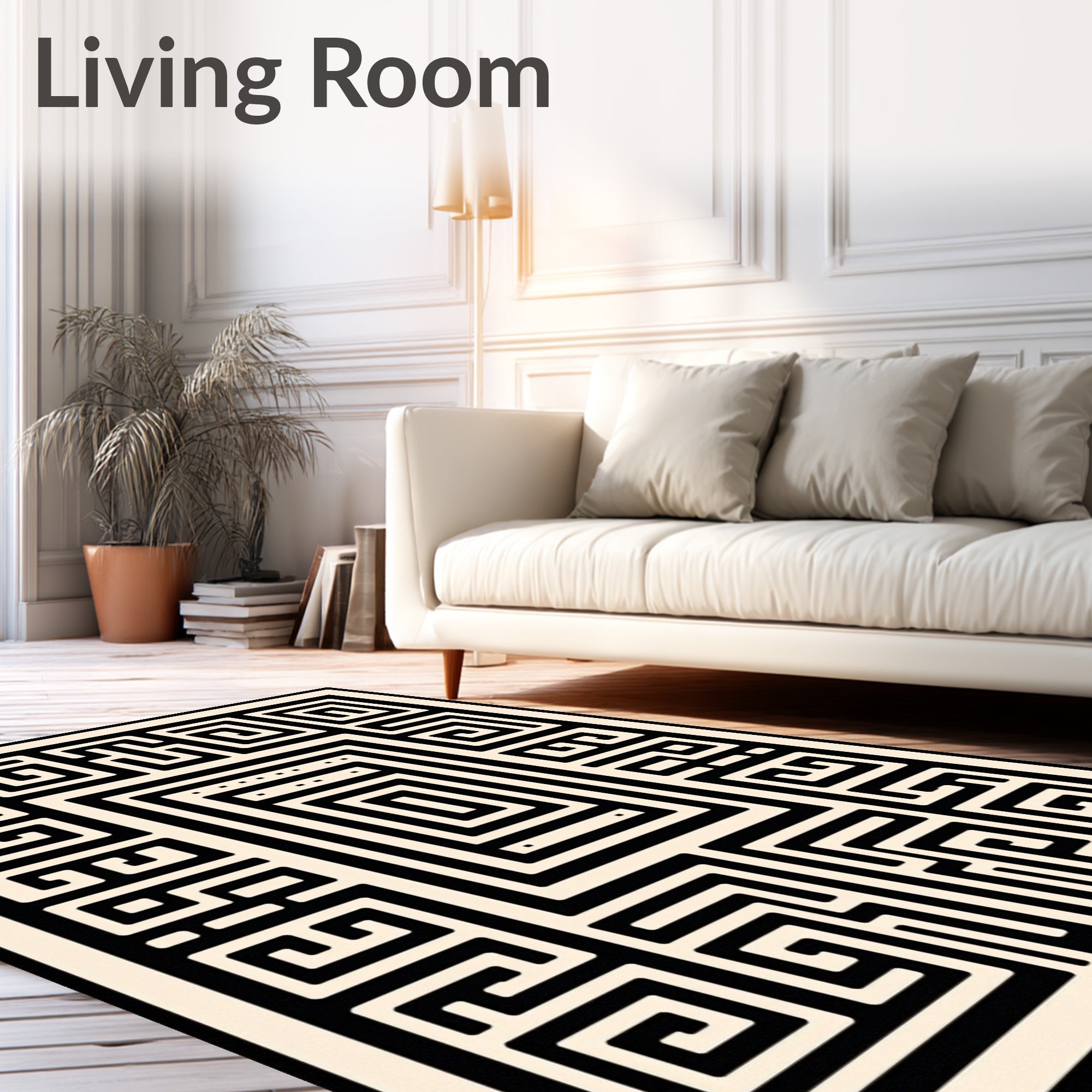 Black Abstract Geometric Maze Design Rug