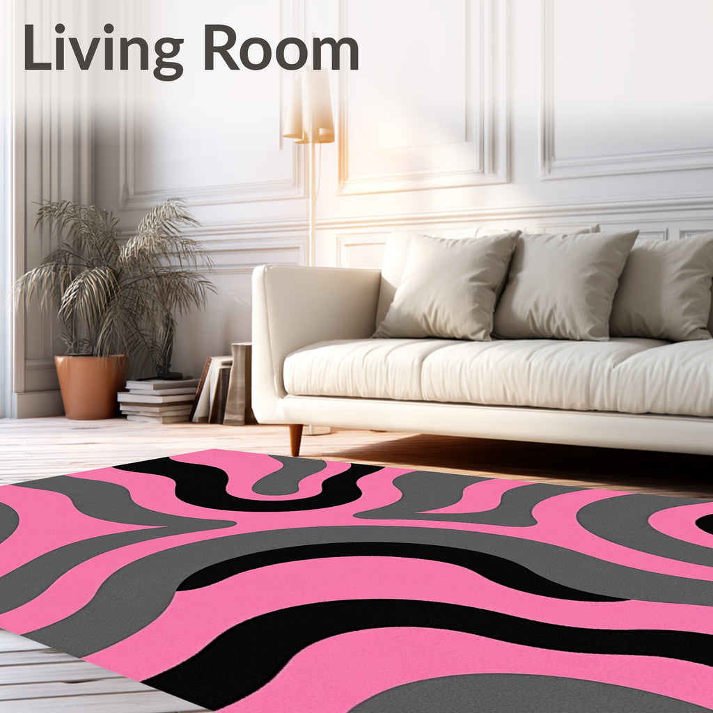 Retro Swirls Pink Grey Black Pattern Rug
