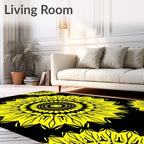Bold Yellow Sunburst Mandala Pattern Rug