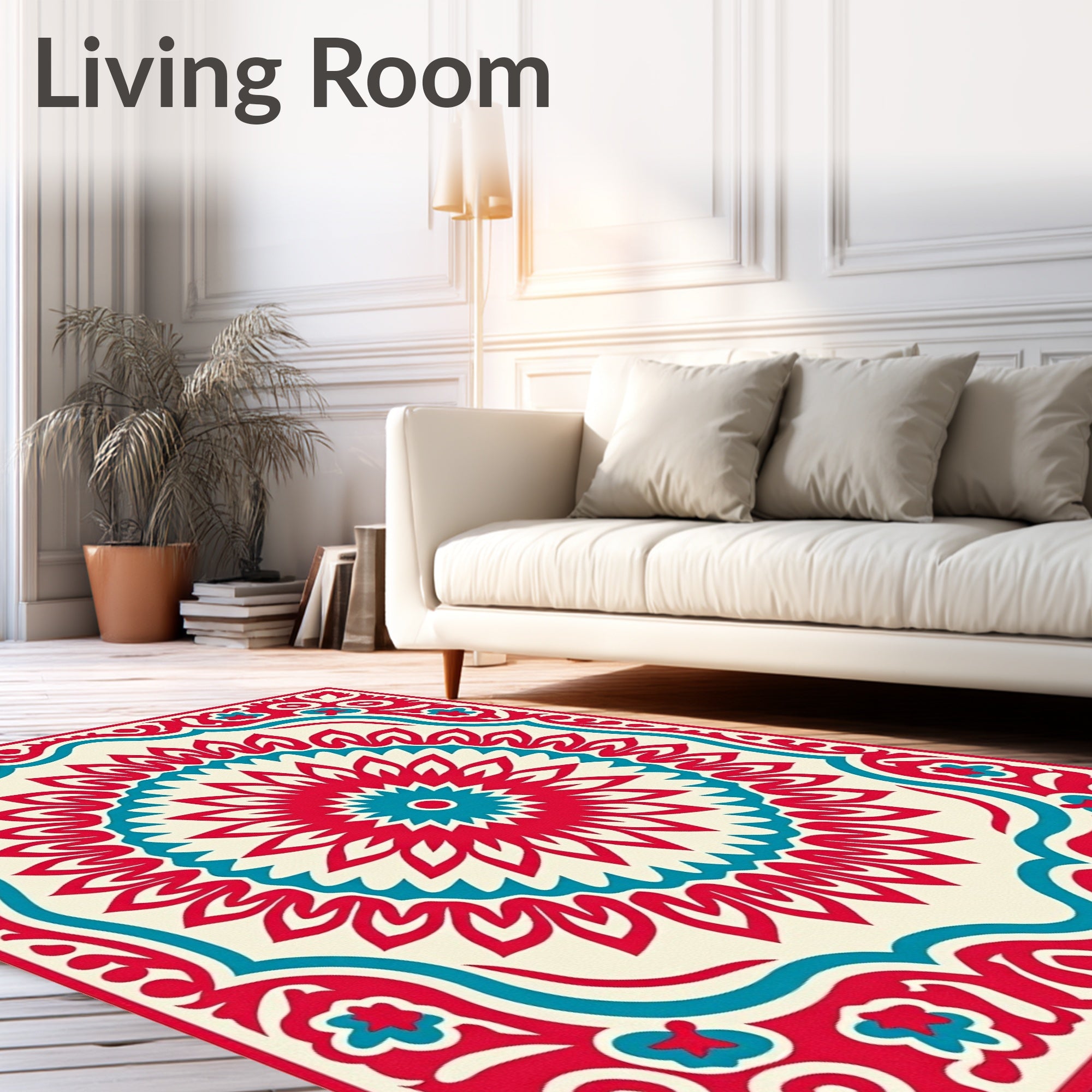Bold Red Teal Geometric Mandala Design Rug
