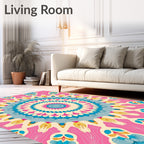 Bright Floral Mandala Inspired Art Rug