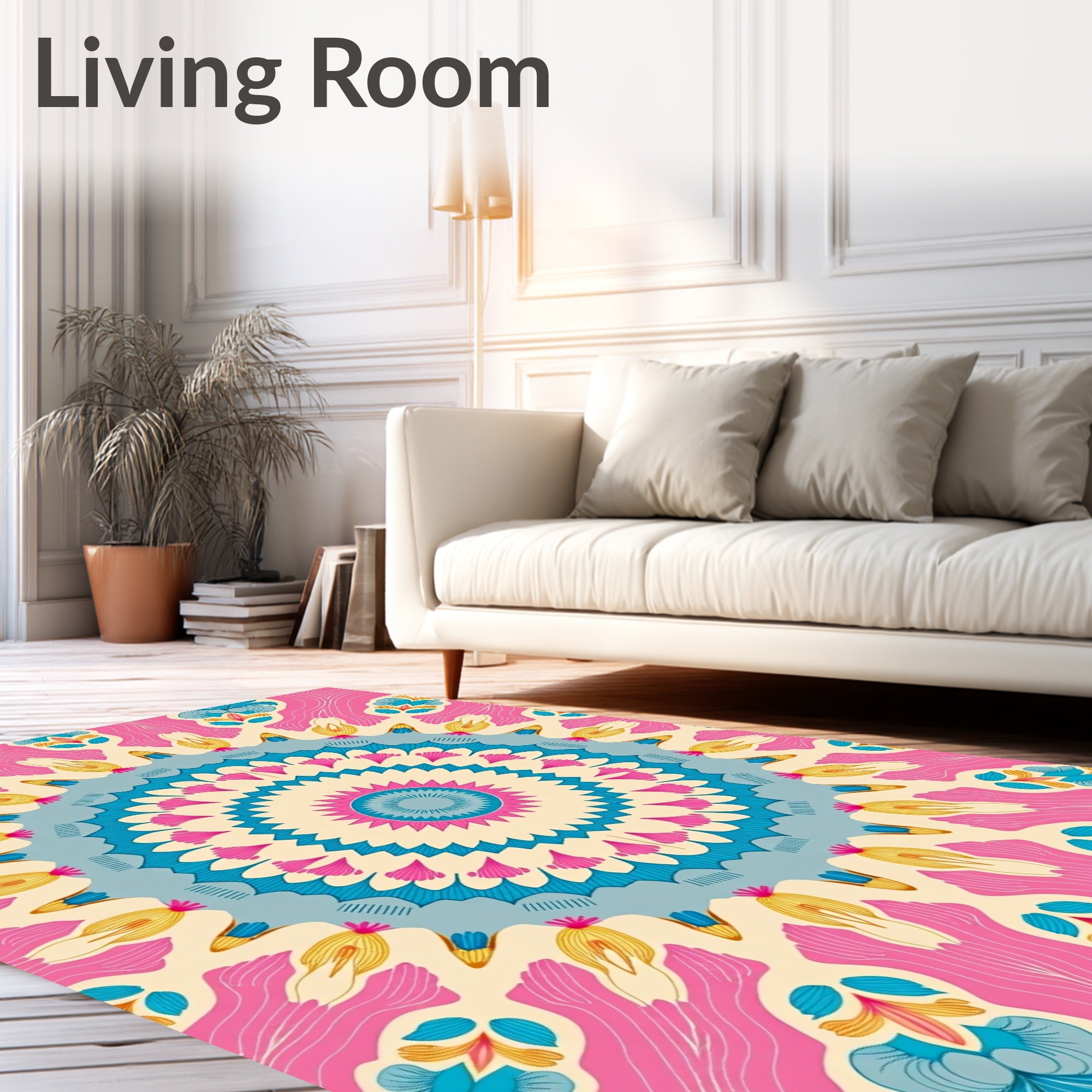Bright Floral Mandala Inspired Art Rug