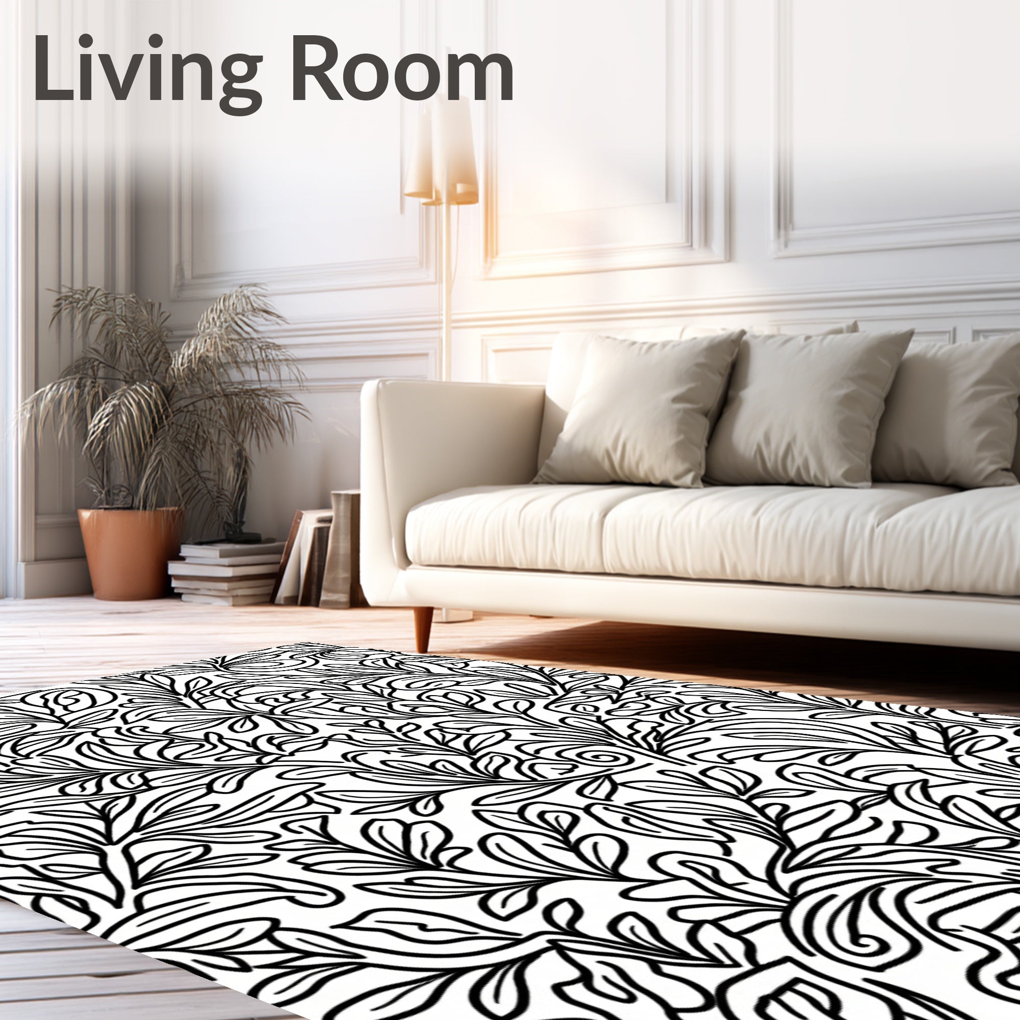 Line Art Botanical Pattern Design Rug