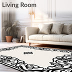 Ornate Black Scrollwork Decorative Cover Rug