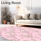 Delicate Pink Floral Leaf Pattern Rug