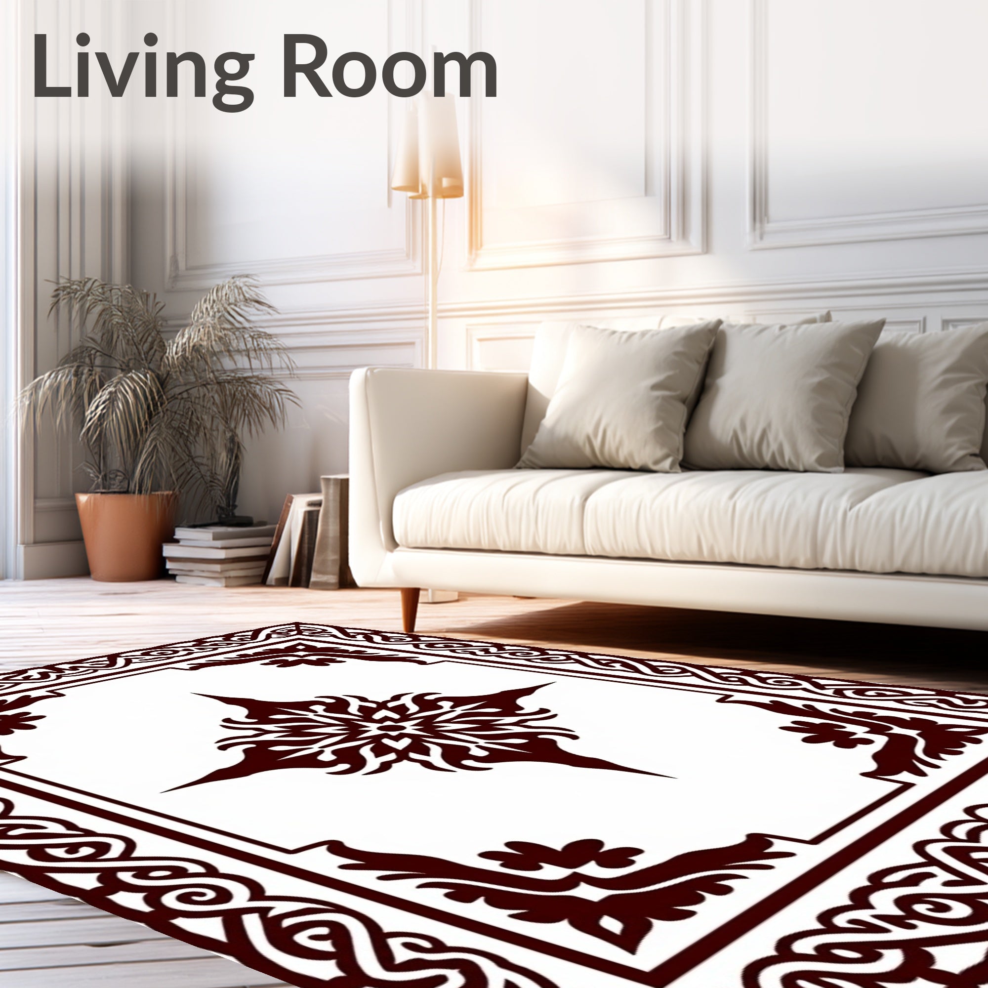 Ornate Symmetrical Floral Border Design Rug