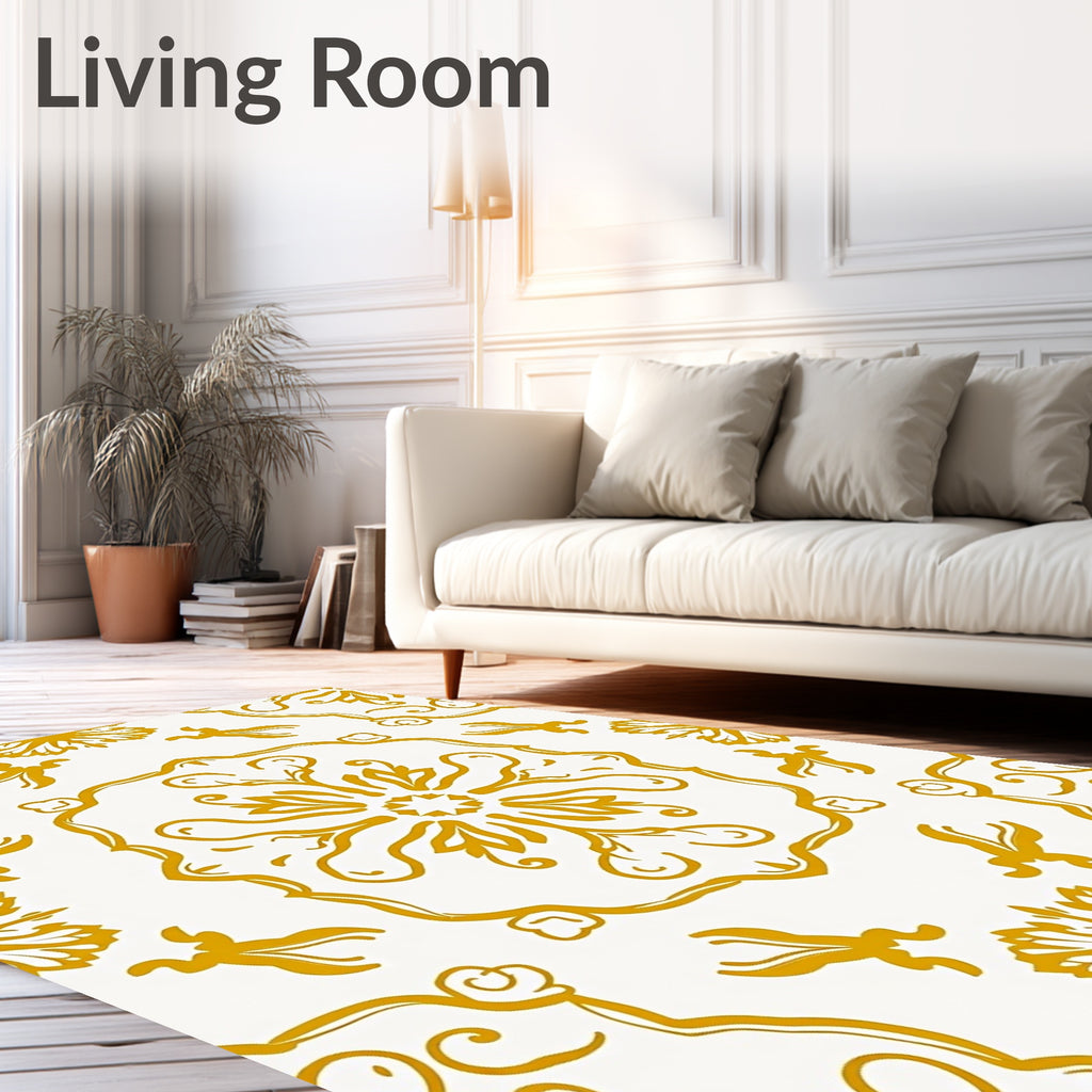 Golden Floral Mandala Pattern Rug