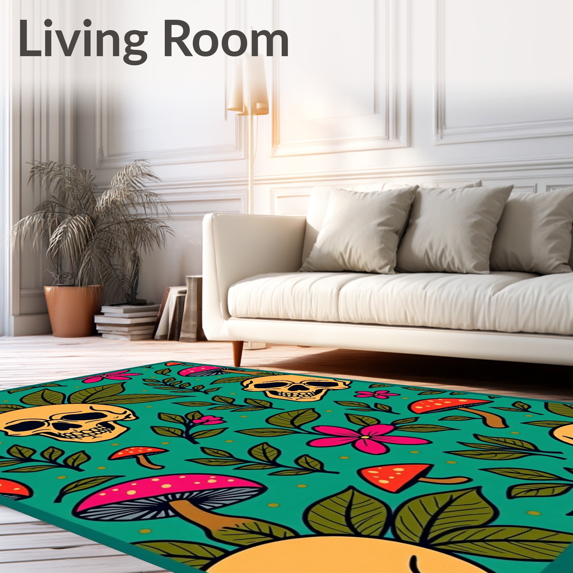 Whimsical Skull Mushroom Pattern Rug