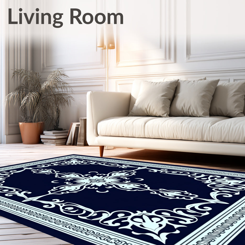 Ornate White Floral Classic Pattern Rug