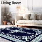 Ornate White Floral Classic Pattern Rug